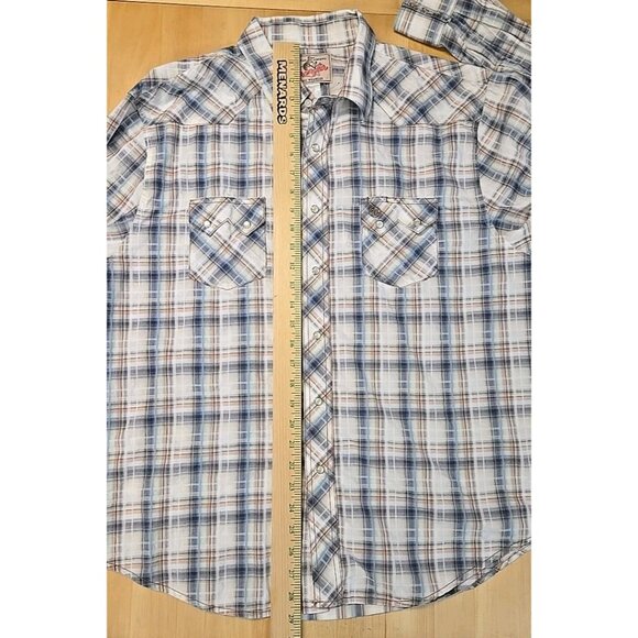 VTG Wrangler Sawtooth Shirt Mens Approx Size XL Pearl Snap Rockabilly Western - Picture 6 of 8